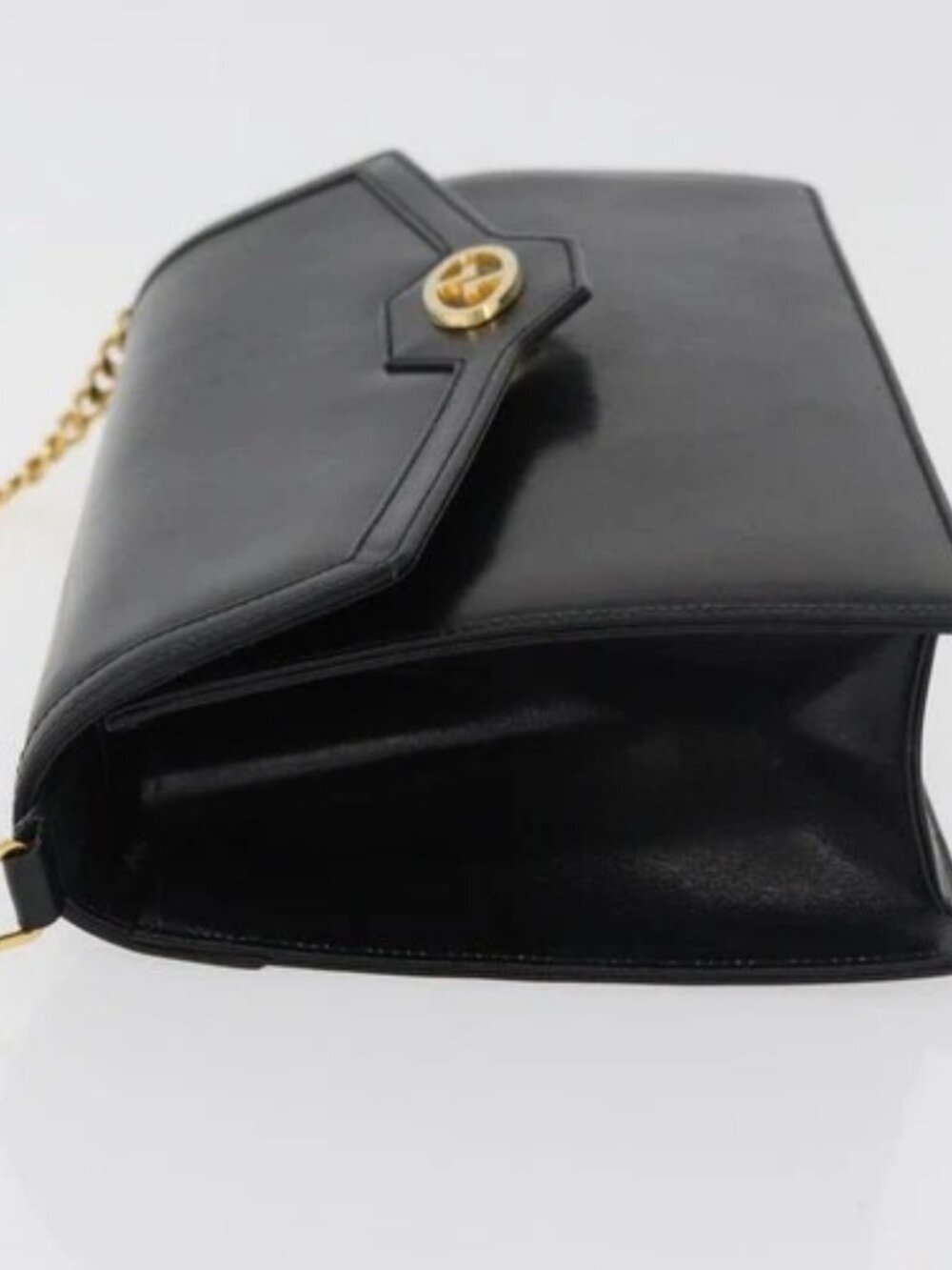 GUCCI Chain Shoulder Bag Leather Black Gold Auth 182515 - Picture 5 of 16